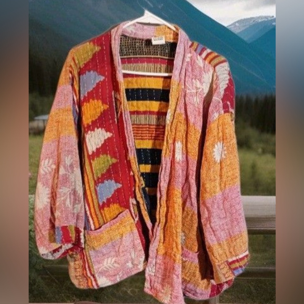 NWOT OOAK Kantha Open Short Lightweight Kantha Jacket Pockets OSFM